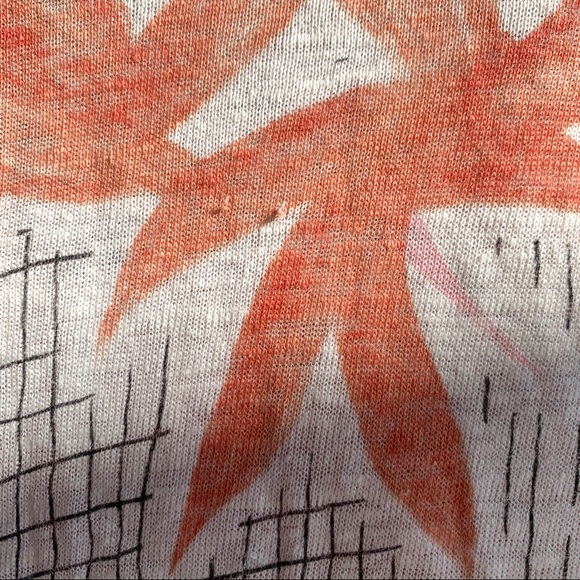 ZARA W&B Tropical floral linen tee Cream, coral, black patterned top Medium - Picture 8 of 9